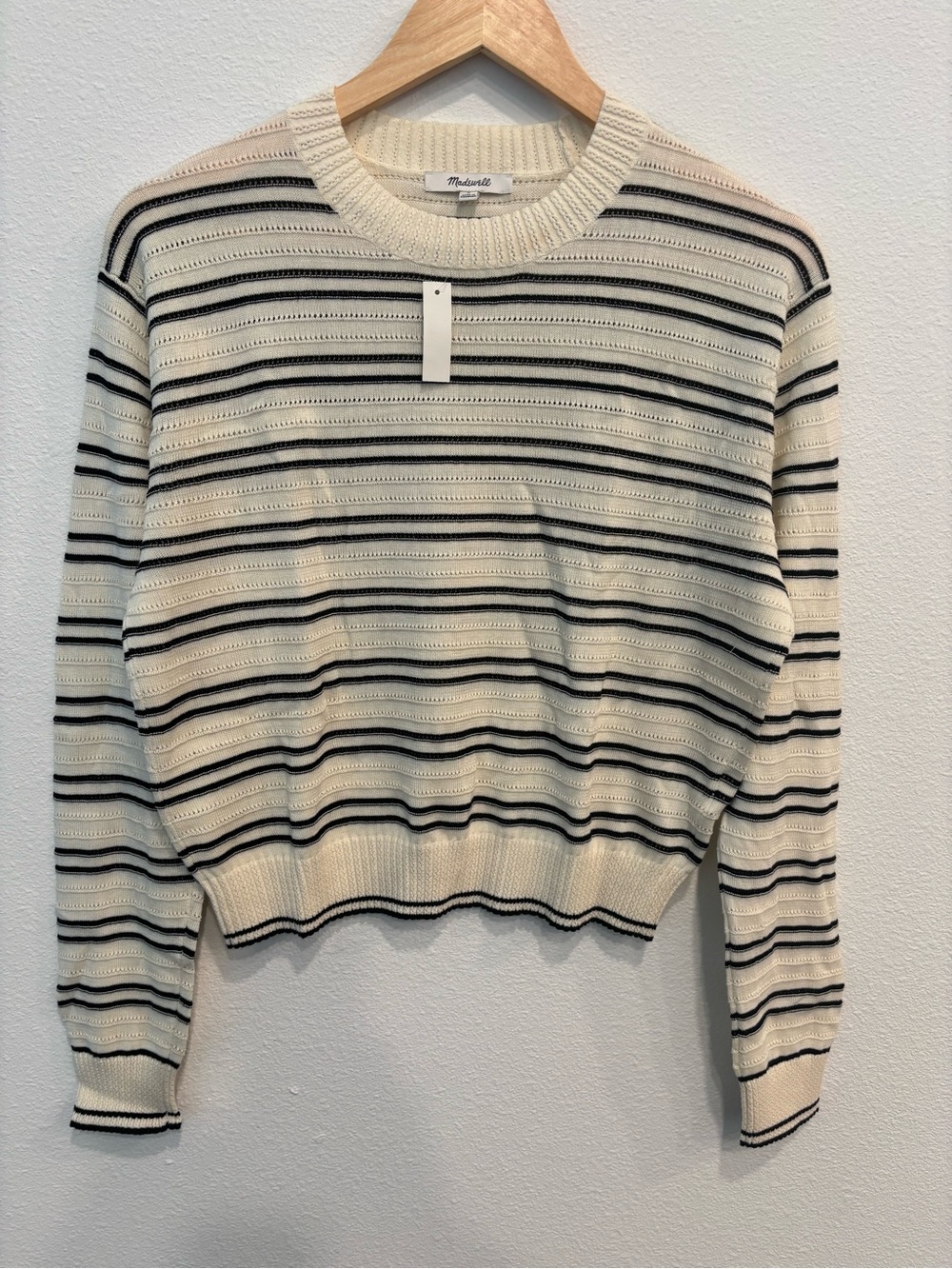Madewell 100% Cotton Striped Crewneck Sweater in Cream and Black Size M - Picture 2 of 7
